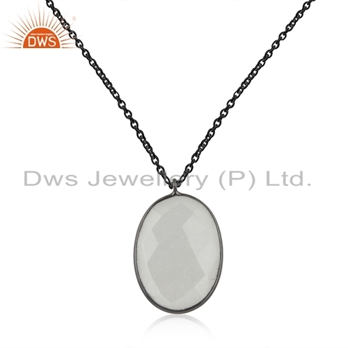 Round Rhodium Plated Chain Moonstone Pendant