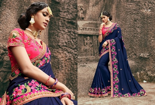 Navy Blue Fancy Georgette Saree