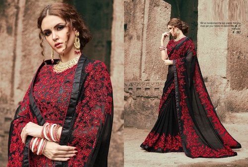 Black Soft Georgette Designer Sarees