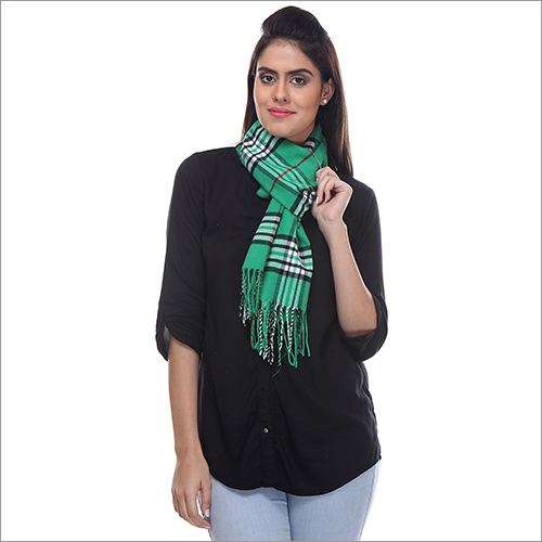 Mufflers - Viscose, 70x180 cm, Green | Soft Fabric, Stylish Plaid Design, Lightweight, Durable, Fringe
