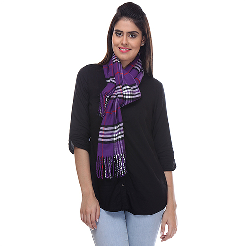 Mufflers - Wool Blend, 70x180cm, Purple | Soft Fabric, Stylish Design, Warmth, Fringe, Durable, Comfortable Feel