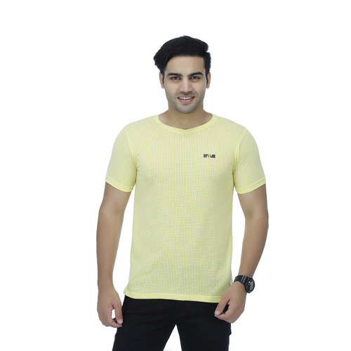 T-Shirts - Polyester Fabric, O-Neck, Short Sleeves | Yellow Color, Plain Pattern for Male Wearers