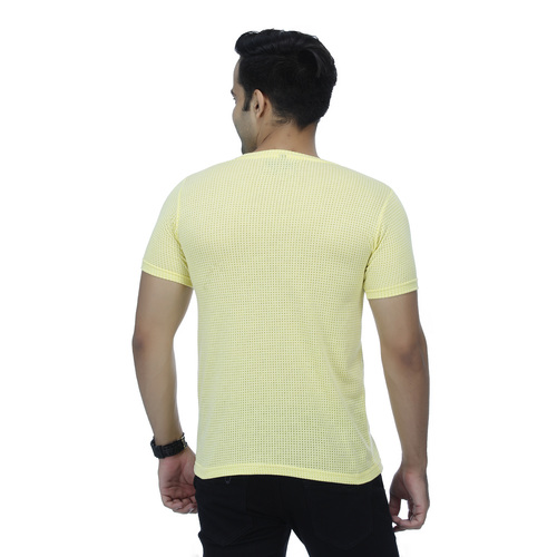 T-Shirts - Polyester Fabric, O-Neck, Yellow Color | Short Sleeves, Plain Pattern for Male Wear