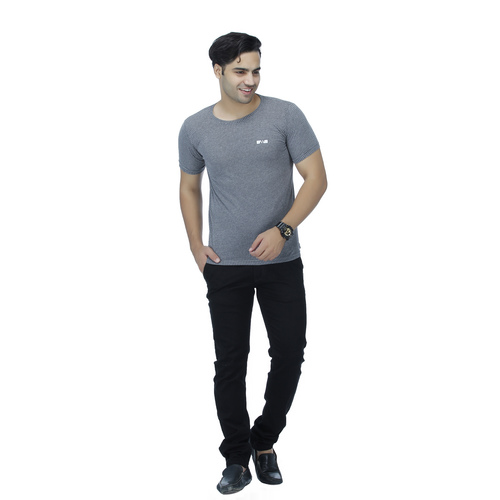 Polyester T-shirts - O-neck, Short Sleeves | Grey, Plain Design for Men