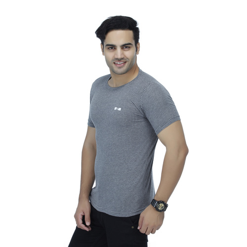 Polyester T-Shirts - Short Sleeve, O-Neck | Grey, Plain Design for Men
