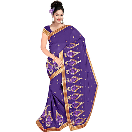 Purple Ladies Georgette Fancy Saree