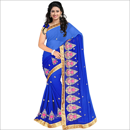 Blue Ladies Georgette Pedding Saree