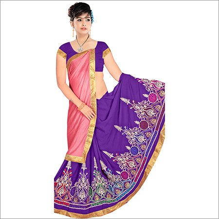 Purple Ladies Georgette Lycra Saree