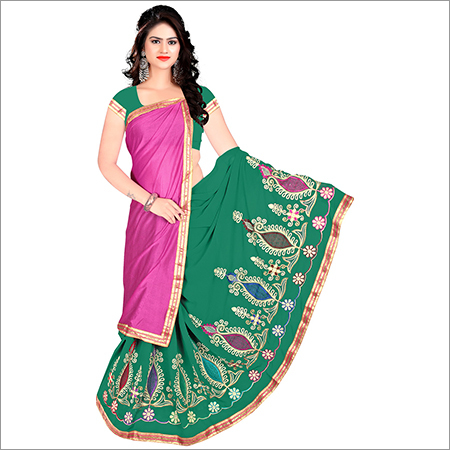 Green Ladies Lycra Saree