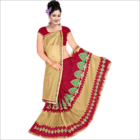 Maroon Ladies Designer Georgette Lycra Saree