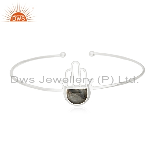 Handmade Fine Silver Hamsa Charm Cuff Bracelet Size: 2.5 Inch