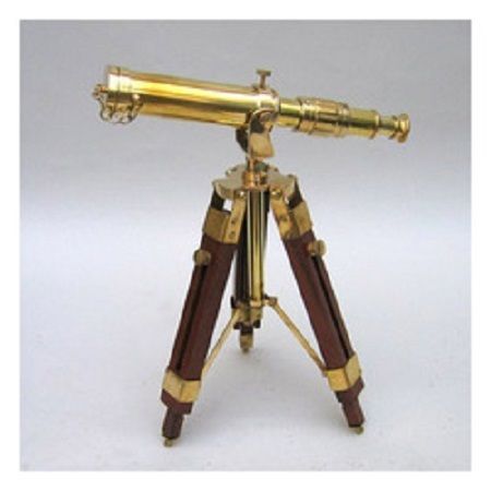 Nautical Brass Antique Telescope Spyglass with Wooden Stand Home Decor Gift