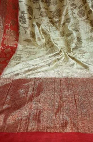 Off White Handloom Banarasi Dupion Pure Silk Saree