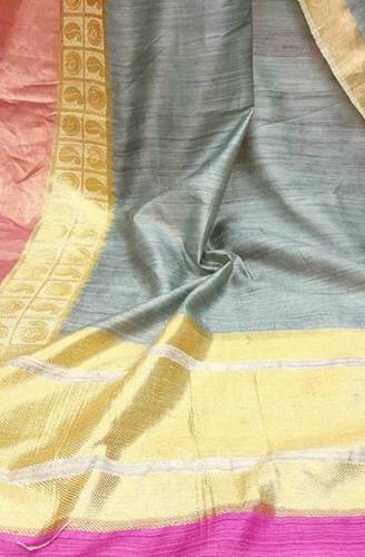 Grey Handloom Banarasi Dupion Pure Silk Saree