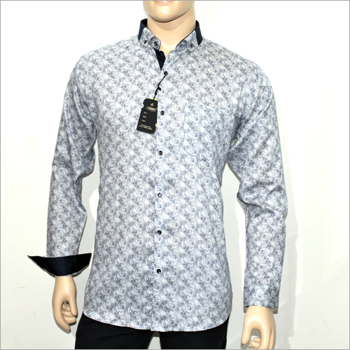 White And Grey Cotton Printed Shirt