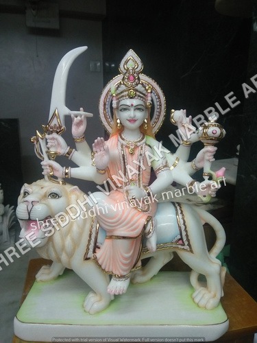 Durga Maa Statue - Marble, Variable Height, White | Intricate Detail, Hand-Carved, Polished Finish, Traditional Style