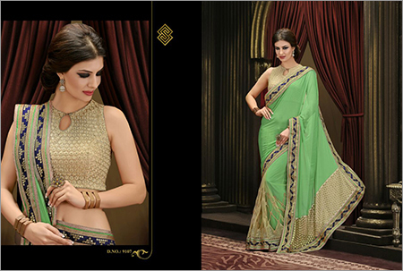 Green And Golden Ladies Cocktail Sarees