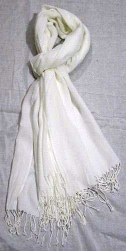 White Modal Diamond Weave Pashmina Shawls With Fringes