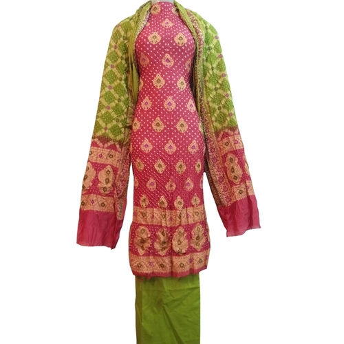 Pink  Green Bandhani Dress