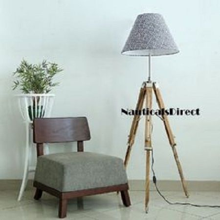 Handmade Premium Teak Wooden Tripod Floor Lamp - Home Decorate