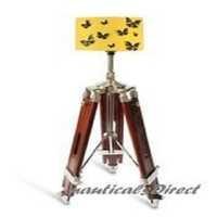 Chrome & Brown Nautical Floor Lamp - Wooden Tripod Lighting Stand Shade