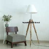 Beautiful Designer Premium Teak Wooden Tripod Floor Lamp - Natural Teak Wood, 46" Height, 16" Ground Diameter | Handmade Nautical Style, Aluminum & Wood Material, Antique Finish, Perfect For Home & Office Decoration