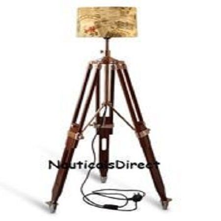 Antique & Brown Designer Teak Wooden Nautical Floor Lamp - Shade Tripod