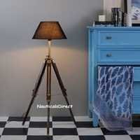 Aluminum & Wood Antique Nautical Wooden Tripod Floor Lamp - Used With Shade Ho
