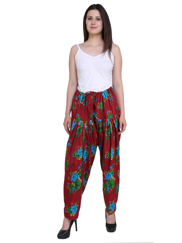 Ladies Printed Patiala - Cotton Blend, Waist Size 32-36 | Red Color, Summer Suitable, Printed Design, Washable Fabric for Girls
