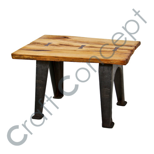 Vintage Industrial Coffee Table - Iron & Teak Wood, Eco-Friendly Design, Contemporary Tripod Feet, No Assembly Required