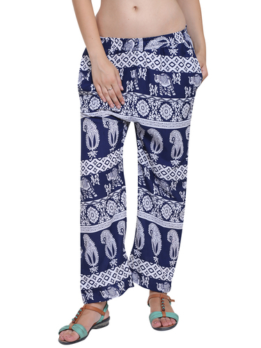 Ladies Printed Palazzo - Crepe Fabric, Sizes S, M, L, XL | Blue Casual Wear for Summer with Vibrant Printed Pattern