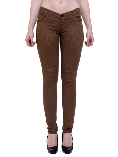 Ladies Printed Trouser - Slim Fit, Waist Size 32-36 | Brown Color, Washable, Double Pockets, Plain Pattern, Ideal for Summer