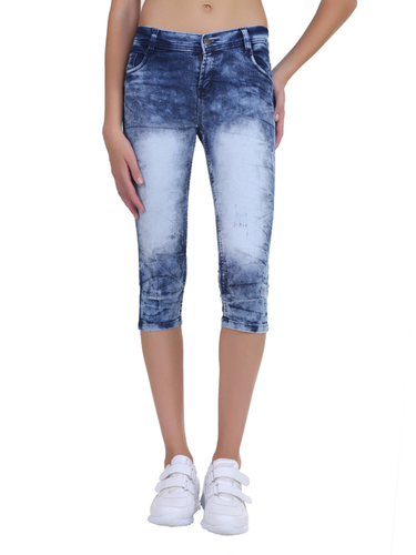 Capri for Girls - Denim Capri Pants | Light Blue Washable Fabric Plain Dyed Pattern Summer Wear Waist Size 32-36