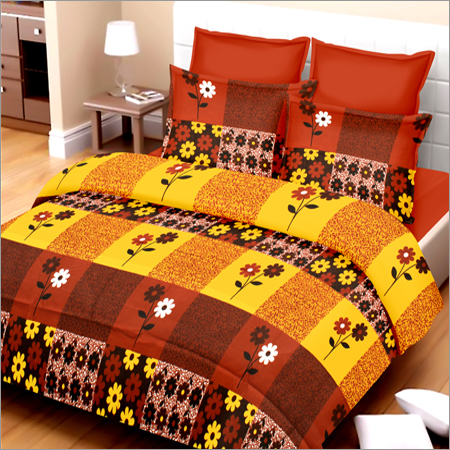 Yellow And Red Designer Cotton Double Bed Sheet