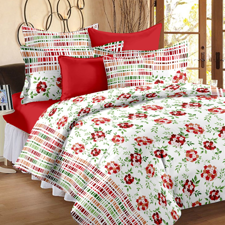 Red And White Satin Cotton Double Bed Sheet