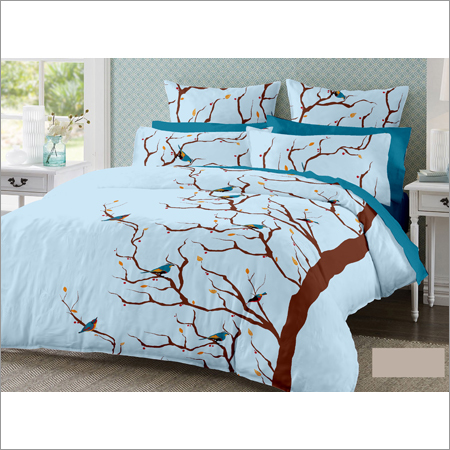 Blue Satin Cotton Double Designer Bed Sheet