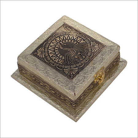 Gold Peacock Wooden Box - Rectangular, Painted Finish | Elegant Design, Ideal for Home & Hotel Use, Golden and Brown Colors
