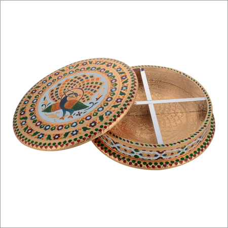 Meenakari Dry Fruit Box - Wooden Rectangular Design, Painted Brown Finish for Home & Hotel Use