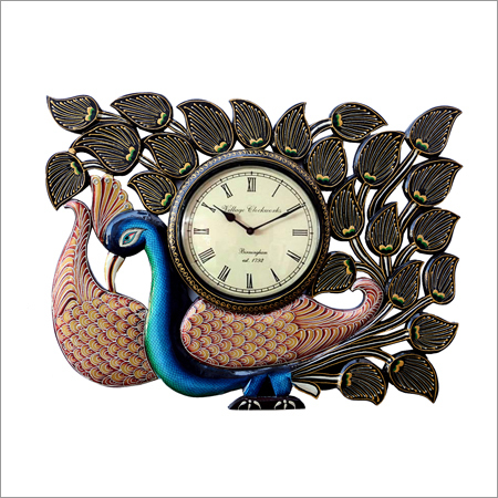 Vintage Clock - Painted Metal, Rectangular Design | Peacock Blue with Golden Accents, Ideal for Home and Hotel Decor