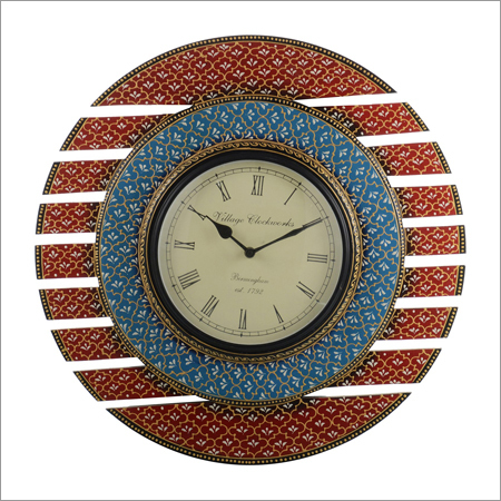 Rectangular Metal Wall Clock - Blue and Golden Painted Finish | Stylish Decor for Home and Hotel