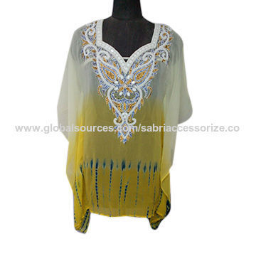 White And Yellow Embroidered Kaftan