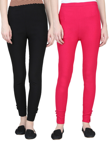 Ladies Button Jegging - Nylon Material, Waist Size 32-36, Red and Black | Casual, Washable, Summer Fashion