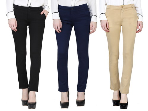 Ladies Stretch Trousers - Spandex Material, Waist Size 32-36 | Slim Fit, Black and Skin Colors, Double Pockets for Summer Comfort