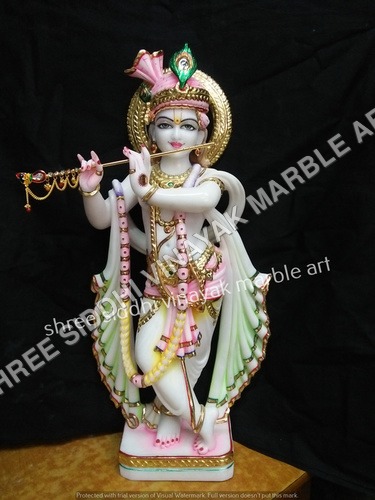 Mrable Krishna Statue - Marble, 20 Inches, White | Intricate Details, Polished Finish, Spiritual Significance