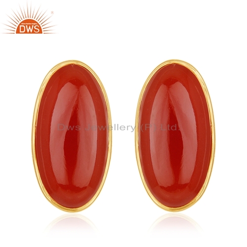 Gold Plated Silver Carnelian Stone Earrings Size: 21 X 11 Mm