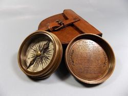 Brass & Leather Mouse Over Image To Zoom 2-3 Antique Vintage Style Compass
