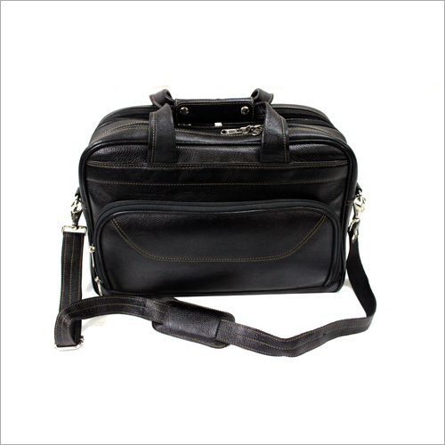 Duffle Office Bag - Leather, 16x12x6 inches, Black | Multiple Compartments, Zipper Closure, Adjustable Detachable Sling