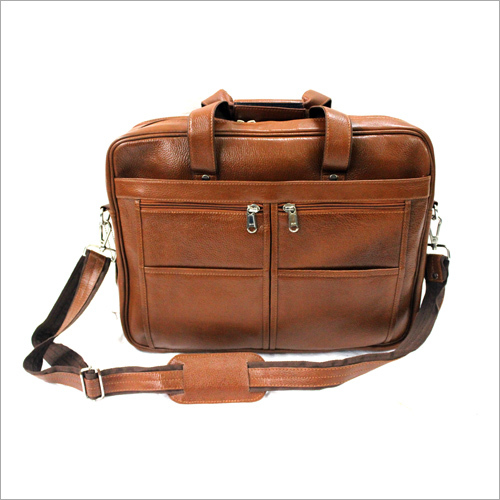 Versatile Office Bag - Leather 15x12x5 Inches Brown, Zipper Closure, Detachable Adjustable Strap, Multiple Compartments, Durable