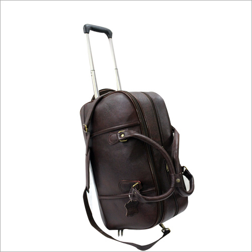 Small Duffle Trolley Bag - Leather, 20x15x10 Inches, Brown | Telescopic Handle, Detachable Sling, Spacious, Portable, Durable