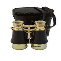 Golden & Brown Vintage Brass Nautical Binocular With Leather Case
